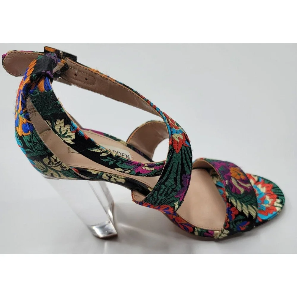 Steve Madden Multi-Color Floral Brocade Cascade Acrylic Platform Heels Size 6M